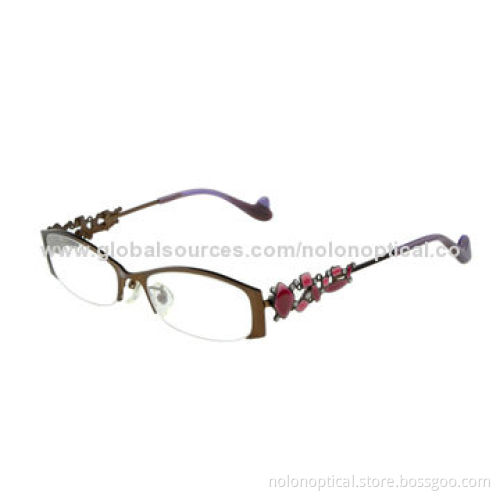 Stainless steel frames with metal trim for women with purple, customized logos available